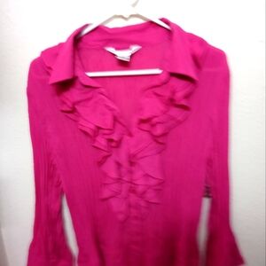 Designer Accordion Pleated Fuscia Sheer Blouse